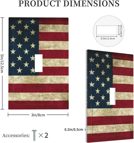 Vista 2 de Placa decorativa de pared con bandera retro americana de 1 banda, interruptor de luz de una sola banda, cubierta de plástico con tornillos