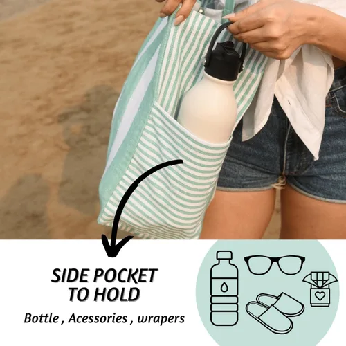 Vista 6 de Folkulture Bolsa de playa para mujer 17 x 14 pulgadas - Bolsa de playa 100% algodón con bolsillo con cremallera en el interior, bolsa de piscina