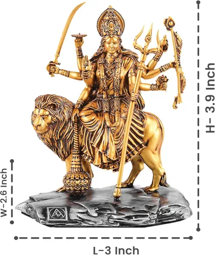 Vista 5 de Artarium Shri Durga MATA Idol Estatua antigua Sherawali MATA Shri Vaishno Devi Maa Durga MATA Idol para tablero de automóvil y decoración