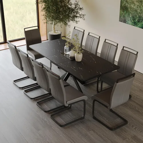 Vista 43 de Mesa de comedor de mármol para 4-8, mesa de comedor extensible de 62.4 a 78.15 pulgadas, mesa de cocina moderna, mesa rectangular que ahorra espacio