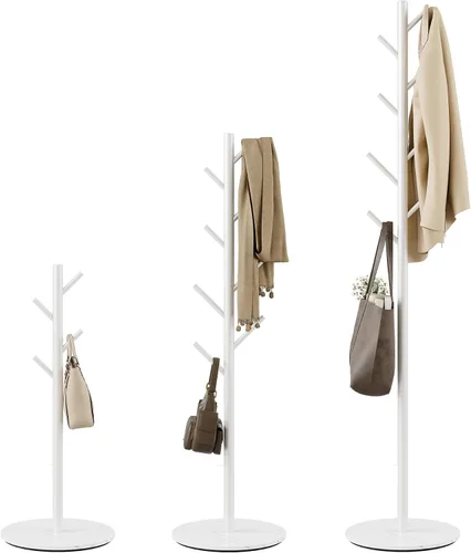Vista 10 de Perchero con 8 ganchos, 3 alturas ajustables, moderno árbol de pasillo, soporte de metal resistente con base de piedra sinterizada para entrada