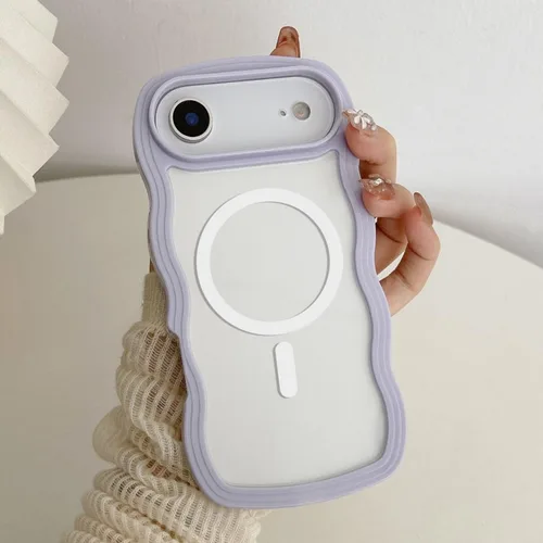 Vista 67 de QLTYPRI Funda magnética para iPhone 11 compatible con Magsafe, bonita funda transparente con marco de onda rizada para niñas y mujeres, parachoques