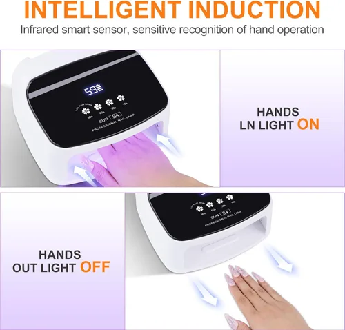 Vista 7 de Lámpara de uñas UV, 288 W, 8 horas, súper duradera, 15600 mAh, profesional, inalámbrica, lámpara LED UV para uñas, 66 cuentas de lámpara con sensor