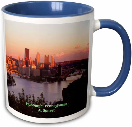 Vista 11 de 3dRose mug_55311_4 "Pittsburgh Skyline At Sunset" - Taza negra de dos tonos, 11 onzas, multicolor Blanco