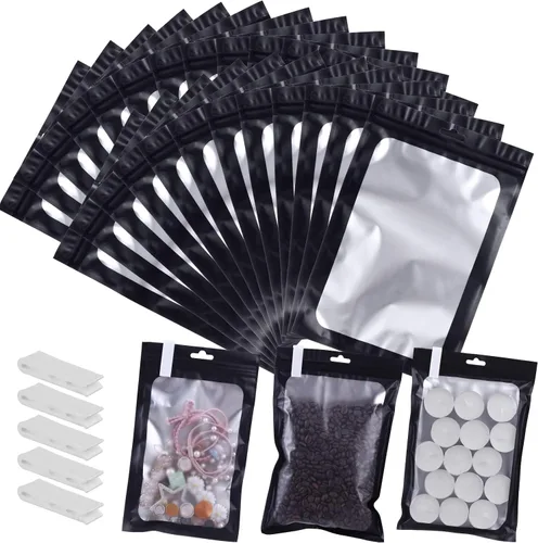 Vista 37 de 400 bolsas de Mylar resellables de 4 x 5 pulgadas, color negro, para almacenamiento de alimentos, bolsa resellable de Mylar con ventana transparente