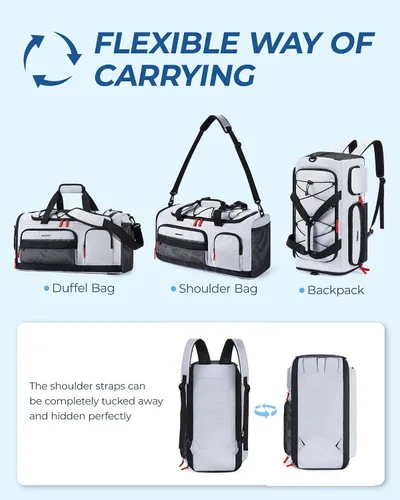 Vista 6 de BAGSMART Sports - Bolsa de viaje para gimnasio, bolsa de lona impermeable para hombres y mujeres, bolsa de entrenamiento de fin de semana, Gris