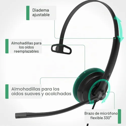 Vista 8 de Yealink UH34 Lite Wired Headset,USB-A, Noise Canceling Mic,in-Line Controls Mono-Oreja