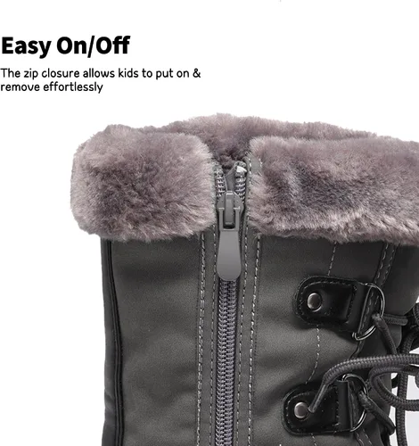 Vista 3 de DREAM PAIRS Botas de nieve de invierno con forro de piel sintética para niños y niñas