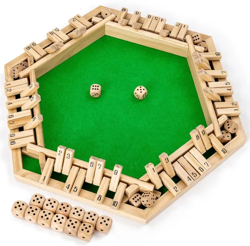 Vista 8 de Ropoda Juego de madera para cerrar la caja (2-4 jugadores), tablero grande de 4 lados, 8 dados, reglas, divertido juego de adición para niños