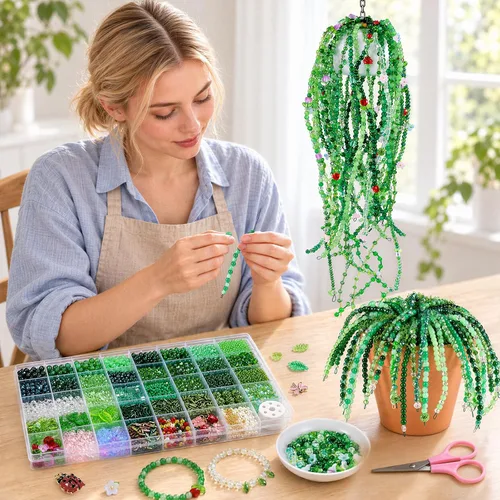 Vista 5 de Funtopia Kit de plantas con cuentas de vidrio verde de 5840 piezas