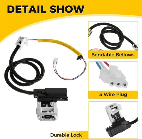 Vista 2 de W11307244 W10682535 Reemplazo del interruptor de bloqueo de la tapa de la lavadora (3 cables) Compatible con Whirlpool, Maytag, Ken-more, Amana