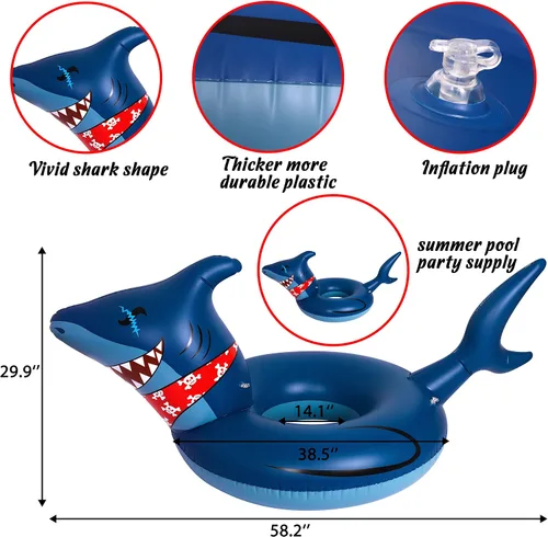 Vista 4 de 2 flotadores inflables de piscina para adultos: tubos de tiburón de dinosaurio de verano, flotadores de natación, anillos de decoración de fiesta