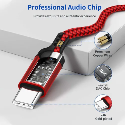 Vista 5 de Cable auxiliar USB C a 0.1 in con cargador, 2 en 1 USB C a 0.1 in Cable auxiliar estéreo para automóvil con carga PD de 18 W compatible con iPhone