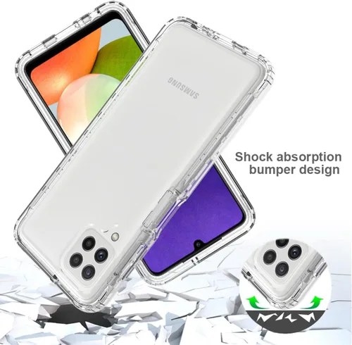 Vista 7 de Funda para Galaxy A22 4G/M32 4G SM-A225F con protector de pantalla de vidrio templado, carcasa protectora de cuerpo completo transparente
