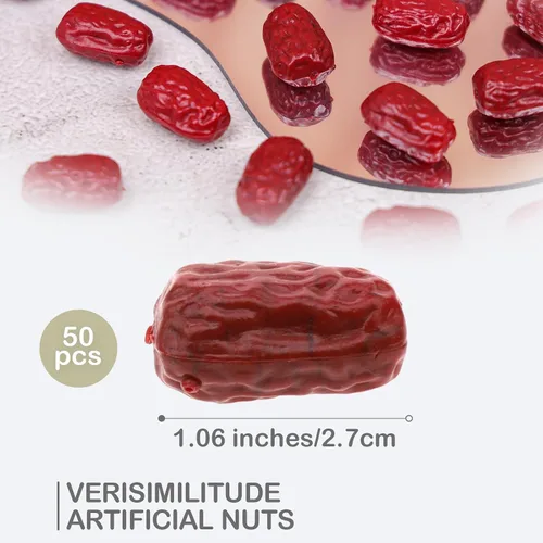 Vista 3 de Gresorth 50 piezas de azufaifa falsa decoración artificial realista rojo fecha modelo realista plástico fruta seca adorno Navidad DIY fiesta