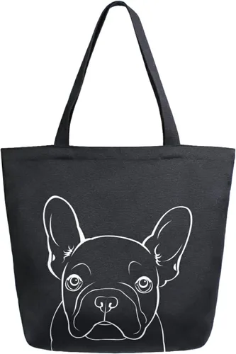 Vista 38 de ALAZA - Linda bolsa de lona grande con diseño de bulldog pug negro francés, reutilizable, para compras, con asas, resistente, lavable Multi 13