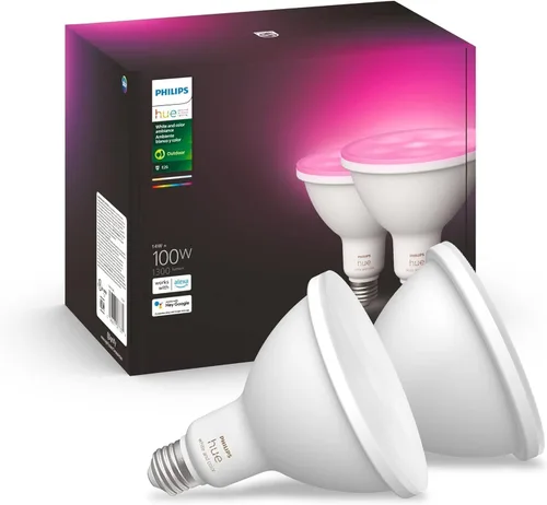 Vista 14 de Philips Hue - Bombillas LED inteligentes blancas para exteriores PAR38 de 13 W, requiere hub, 2 bombillas LED PAR38 blancas, funciona con Alexa
