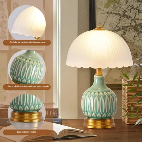 Vista 9 de Lámpara Vintage para Sala de Estar, Lámparas de Mesa de Cerámica Modernas de 16" para Dormitorio, Lámparas Tradicionales Retro de Mesita de Noche