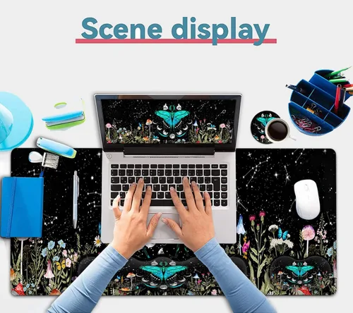 Vista 7 de Alfombrilla grande para mouse, soporte ergonómico para la muñeca del mouse + juego de reposamuñecas para teclado + alfombrilla de mouse extendida