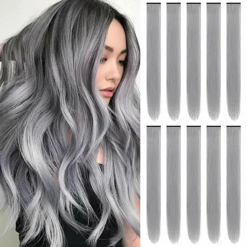 Vista 18 de Extensiones de cabello negro con clip, extensiones sintéticas