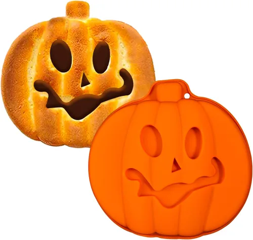 Vista 2 de Webake Molde para Pastel de Calabaza de 8 Pulgadas de Silicona Molde Jack-O-Lantern Molde para Pastel con Forma de Calabaza 3D Grande, Molde
