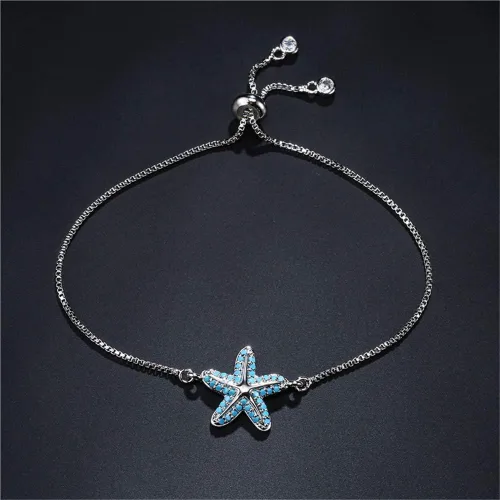 Vista 4 de NEWBUY Pulsera de moda con diseño de estrella de mar de mar para mujer, niña, color turquesa