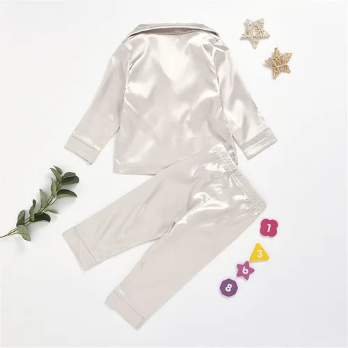 Vista 4 de TBUIALL Pijamas para niños pequeños, bebés, recién nacidos, de manga larga, con retazos sólidos, blusa, pantalones de pijama