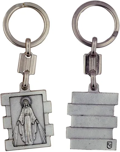 Vista 2 de Llavero de medalla milagrosa Metal plateado Gran regalo católico para la primera comunión y confirmación Accesorio de llavero cristiano Hecho