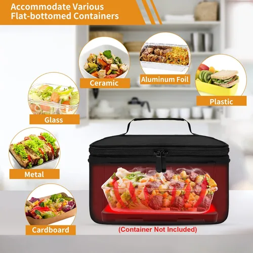 Vista 7 de Aotto Lonchera eléctrica portátil con calentador de alimentos para horno - 12V/24V 2-en-1 calentador de alimentos para coche, lonchera térmica