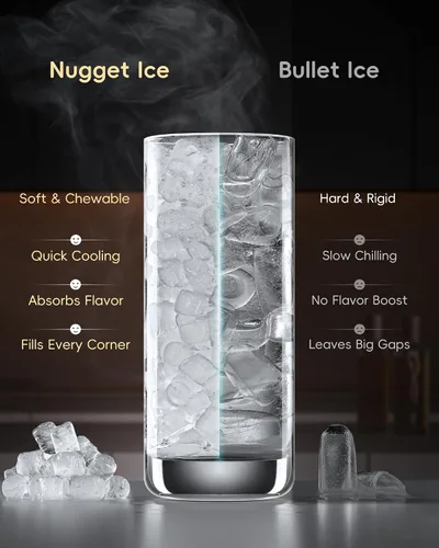Vista 10 de ecozy Nugget Ice Maker - Encimera de hielo de guijarros masticable de 40 libras/24 horas, control de temporizador de un toque, máquina de hielo
