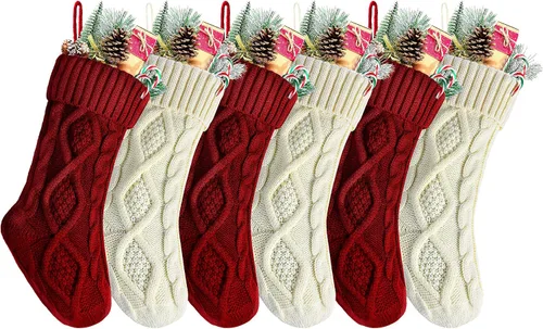 Vista 17 de paquete de 6 calcetines navideños de punto color vino, 18 pulgadas, Estilo2