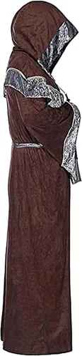 Vista 3 de Disfraz de bruja para hombre bata de brujo estilo medieval vintage renacentista con capucha capa