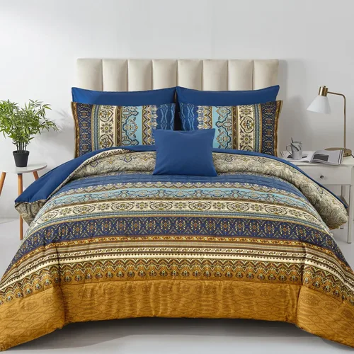 Vista 12 de Cottolester - Juego de edredón bohemio de tamaño matrimonial, 8 piezas, ropa de cama de microfibra suave en una bolsa, rayada y de color aguamarina