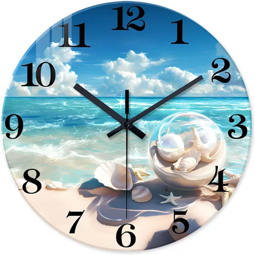 Vista 10 de XNM Relojes de Pared de Paisaje Natural para Baño, Funciona con Pilas, 30.5 cm, Negro y Blanco, Redondo, Silencioso, sin Tictac, de Vidrio, Pequeño