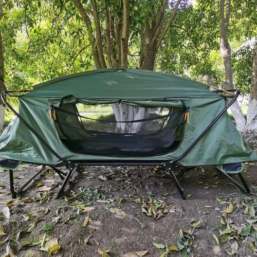 Vista 4 de Tienda de campaña plegable fuera del suelo impermeable camping cama de dormir con cubierta de lluvia