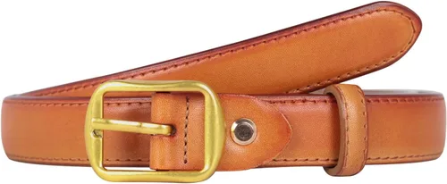 Vista 398 de Cinturón de cuero clásico con hebilla de metal para mujer con vestido de jeans