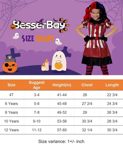 Vista 7 de BesserBay Girls Killer Clown Clothing Set Red Creepy Clown Dress Outfit 4-12 Years