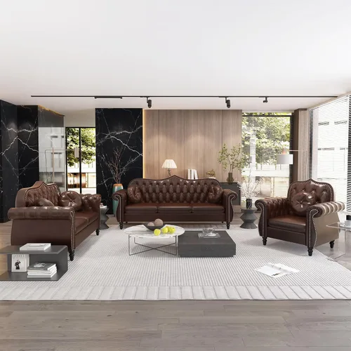 Vista 13 de AVZEAR Chesterfield - Juego de sofás seccional de 2 piezas para sala de estar, sofá tapizado en terciopelo moderno de mediados de siglo, sofá Blanco