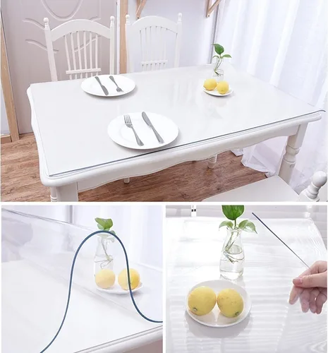 Vista 5 de Protector de mesa para cocina, comedor, madera, para muebles, de plástico transparente, fácil de limpiar, protector de escritorio, de madera, PVC