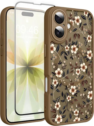 Vista 154 de Magnético para iPhone 13 con protector de pantalla [Compatible con MagSafe] Diseño de patrón floral de flores bonitas, funda delgada a prueba