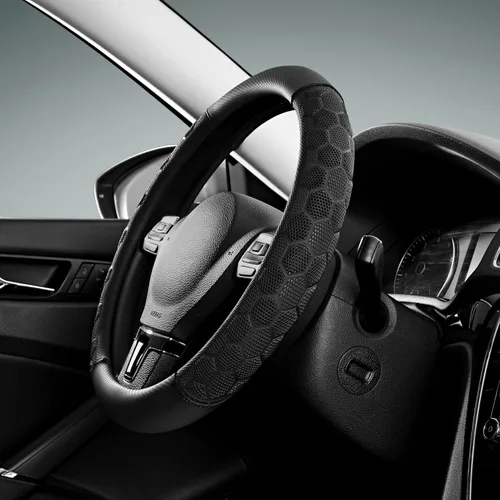 Vista 11 de Cubierta de Volante de Masaje PIC AUTO, Cubierta de Volante de Coche de Cuero Beige y Material de Patrón de Fútbol Rosa Combinado, Cubierta