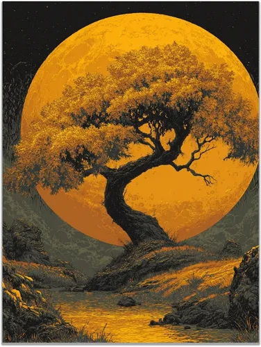 Vista 9 de VOCBAN Tree of Life Canvas Wall Art Tree Decor Painting Artwork for Office Kitchen Bathroom Dining Room Office Home Decor Dormitory(black black 74