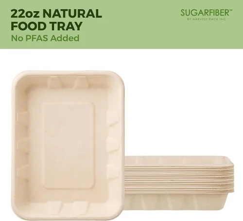 Vista 8 de 100 unidades Harvest Pack 22 oz Bandejas de comida compostables, 21.56 cm x 16.38 cm x 3.3 cm Contenedor de comida desechable LIBRE de PFAS, platos