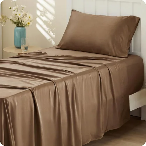 Vista 40 de Bedsure PureWoven 100% rayón derivado de bambú, sábanas de cama individual, 3 piezas