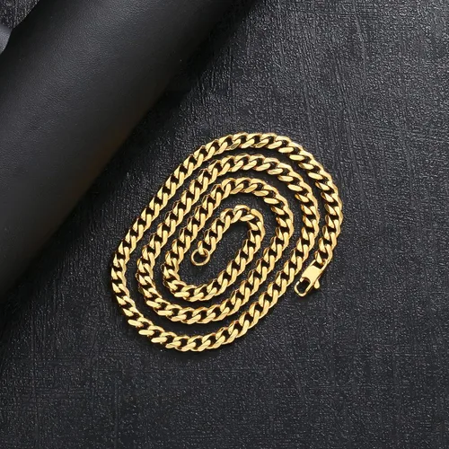 Vista 2 de KRKC&CO Cadenas de eslabones cubanos para hombre de 23560.354in, oro de 18 quilates, cadena de eslabones cubanos de Miami, joyería de hip hop