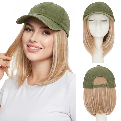 Vista 38 de SEGO - Gorra de béisbol con extensiones de cabello para mujer, resistente al calor, sintético, 6 pulgadas, ajustable, corta, recta, peluca