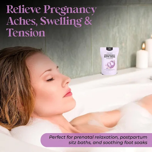 Vista 3 de Aromasong Baño de embarazo remojo de 3 libras – 100% escamas de magnesio puro con 21 minerales esenciales del mar muerto y lavanda natural, mejor
