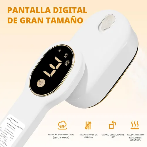 Vista 2 de Vaporizador Inteligente de Viaje para Ropa, Vaporizador de Vapor Portátil Manual Mini de Viaje de 1200W Todo en Uno Plancha con Pantalla LCD, 3