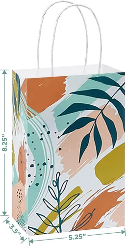 Vista 3 de HOME & HOOPLA Bolsas de regalo de papel con estampado de hojas bohemias y bolsas para recuerdos de fiesta, pequeñas de 5.25 x 3.5 x 8.25 pulgadas
