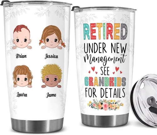 Vista 18 de WHIDOBE Vaso de jubilado personalizado (1 niño) personalizado jubilado bajo nueva administración, mira a los nietos para obtener detalles, vaso